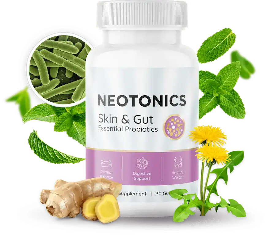 Neotonics probiotic gummy bottle with botanical ingredients for skin and gut support