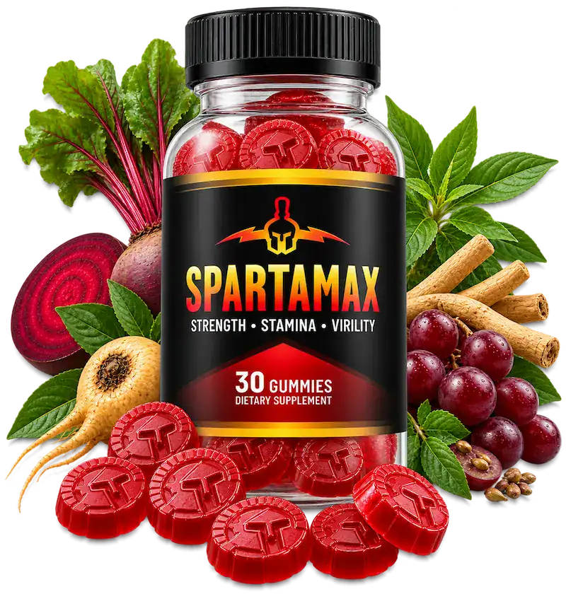 Spartamax male vitality gummies bottle with daily gummy supplement