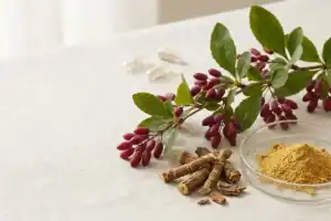 Berberine natural source, Berberis vulgaris barberry plant, and dietary supplement