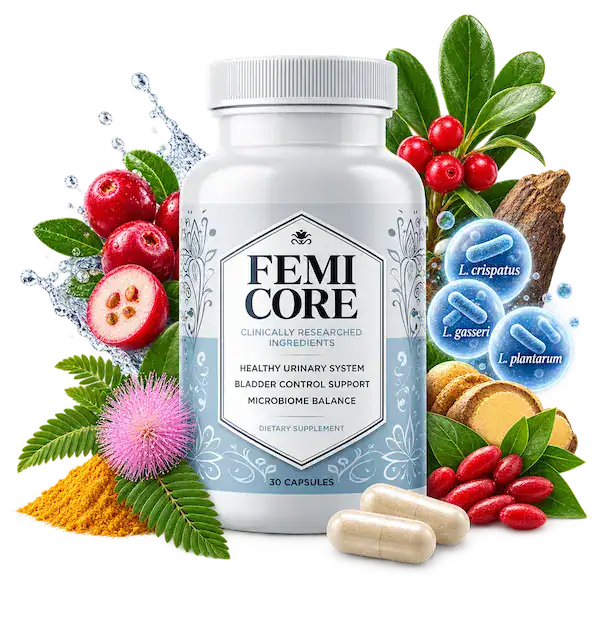 FemiCore bladder support supplement with cranberry, probiotics, and botanical ingredients