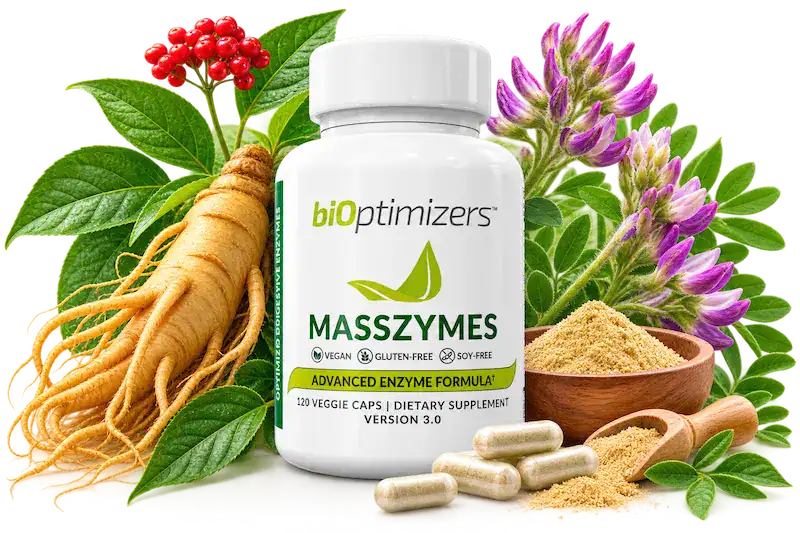 MassZymes digestive enzyme supplement with Panax ginseng and Astragalus ingredients